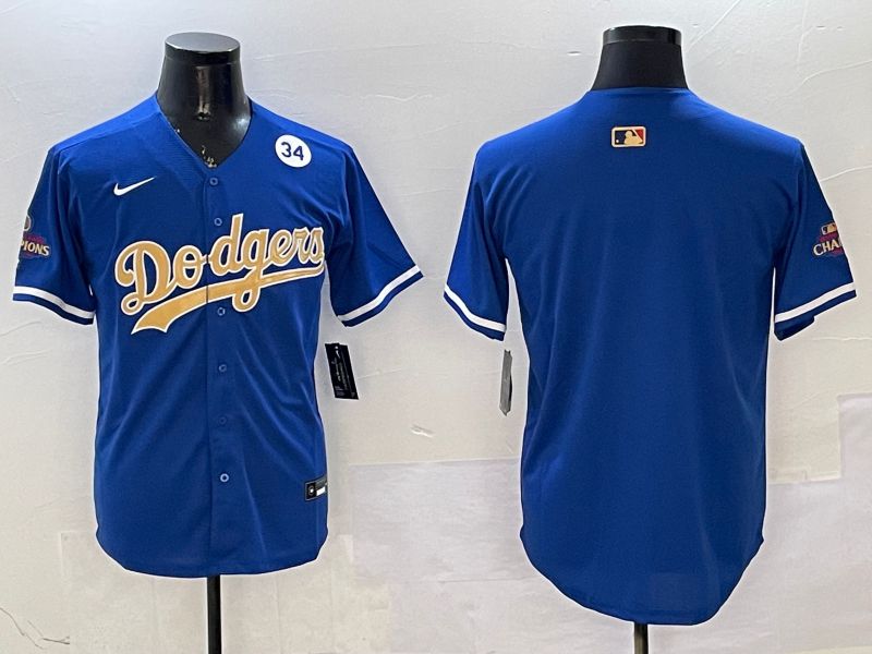 Men Los Angeles Dodgers Blank Blue Champion gold character 2025 Nike MLB Jersey style 5